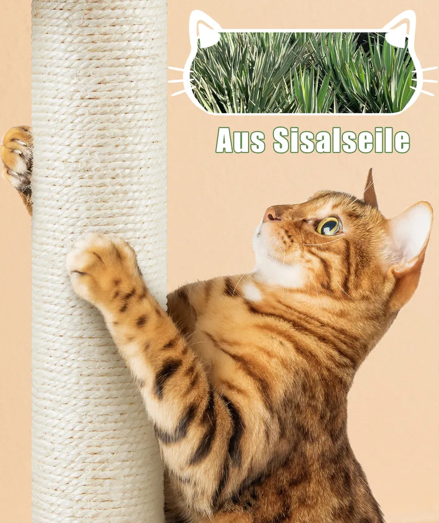 Yaheetech Kratzbaum mit Katzentoilettenmöbel 80 x 45 x 134,5 cm – Vintage-Braun/Beige – 2-in-1-Katzenmöbel mit Kratzbaum und Katzentoilettenschrank
