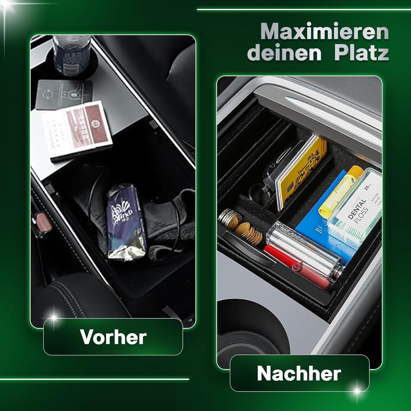 loonara Mittelkonsolen-Organizer-Set für Tesla Model 3 & Model Y - Schwarz