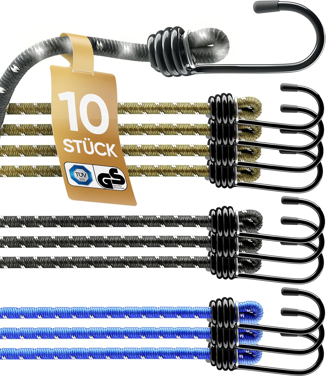 Heroic Expander-Set mit Haken - 10-teilig - TÜV/GS-zertifiziert - für Transport, Camping und Sicherheit