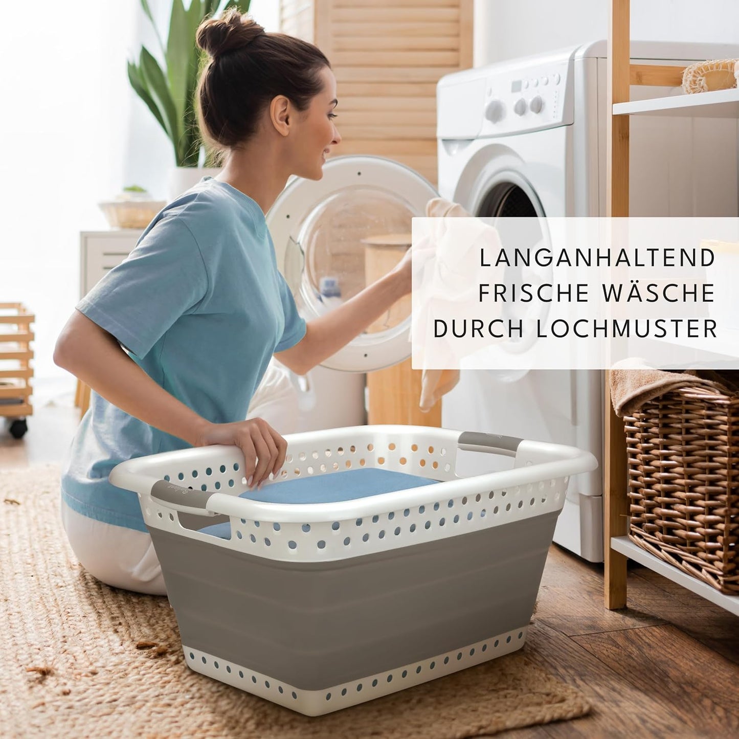 BADIONA 2er-Set faltbare Wäschekörbe 36L - Grau/Weiß - 61 x 45 x 27 cm - platzsparend und multifunktional
