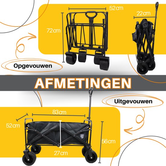 Zusammenklappbarer Wagen - 130 kg Tragkraft - Wagen mit stabilem Rahmen - 83x52x56 cm - Strandwagen - Breite Räder