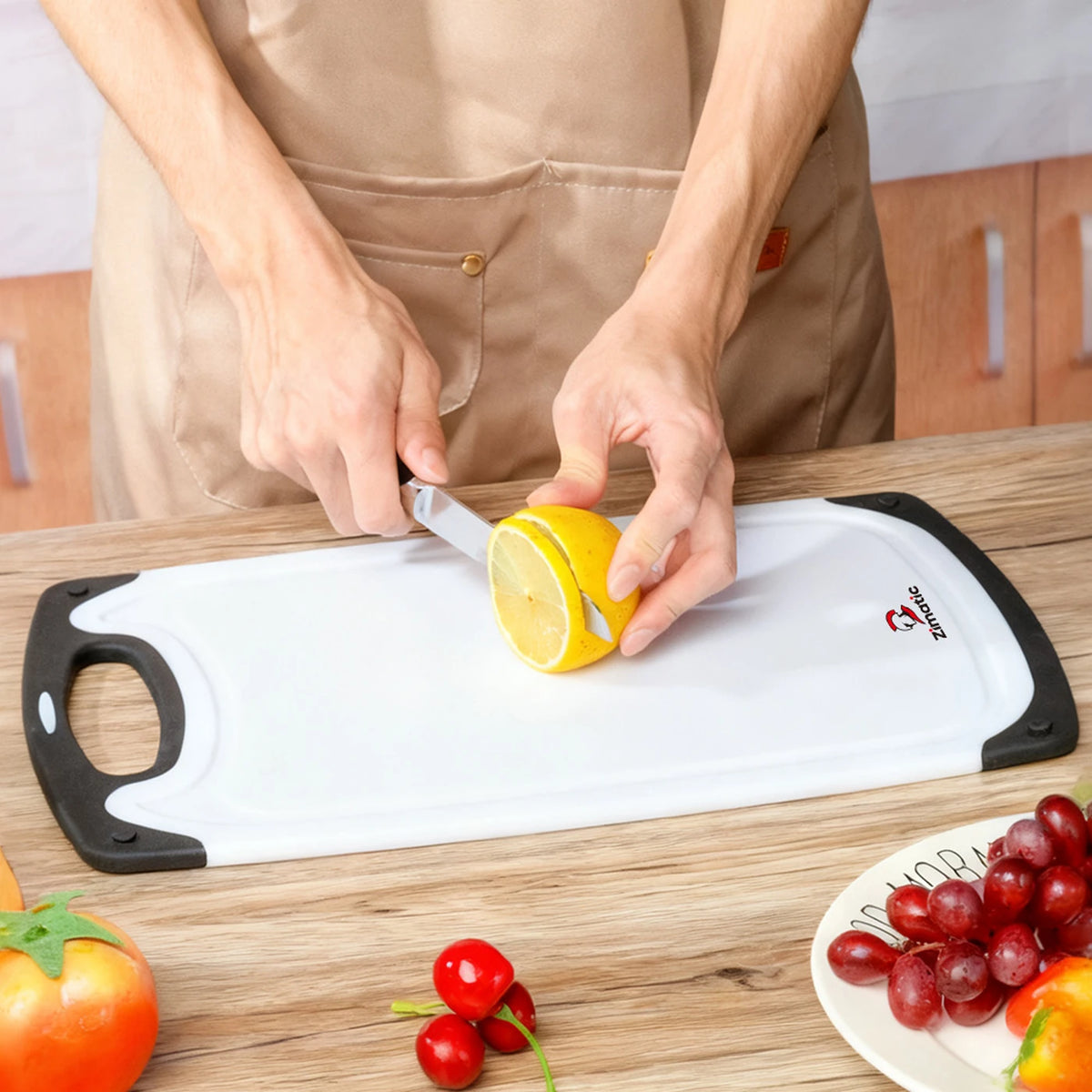 Zimatic Schneidebrett-Set, 3-teilig – Weiß/Schwarz – BPA-frei, rutschfester Griff