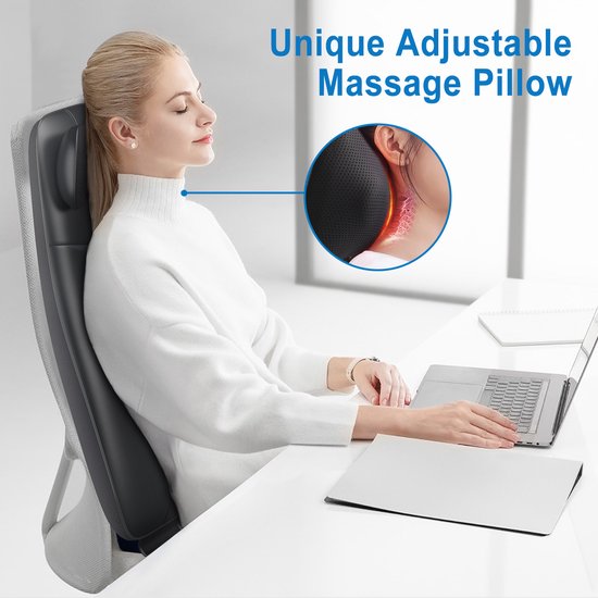 RENPHO Shiatsu-Massagekissen - Vollständige Rücken- und Nackenmassage - Mit Wärme und Vibration - Einstellbare Zonen und Intensität - Automatische Höhenerkennung - Geeignet für jeden Stuhl - Ideal für zu Hause oder im Büro