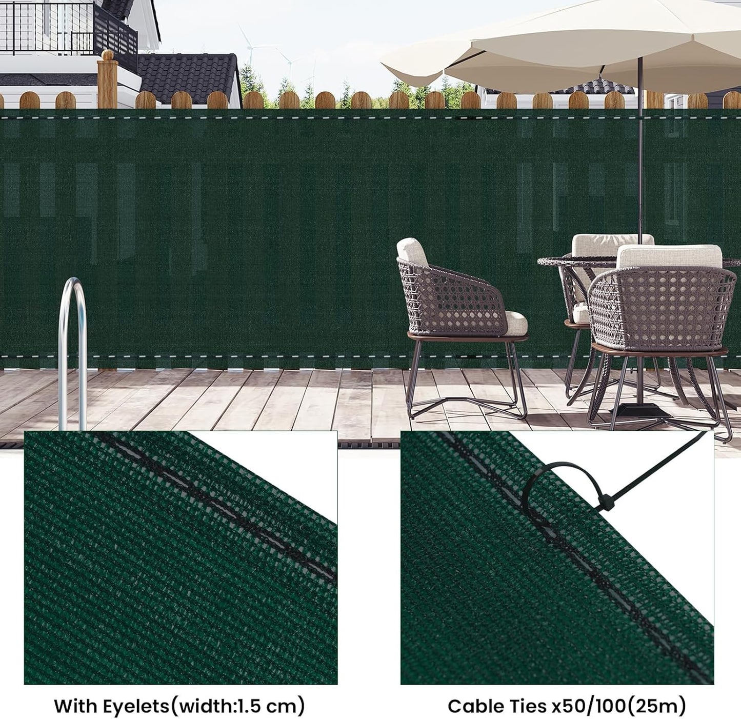 Woltu Sichtschutz Garten und Balkon 1 x 6 m Grün HDPE 180 g/m² - Schattentuch und Windschutz