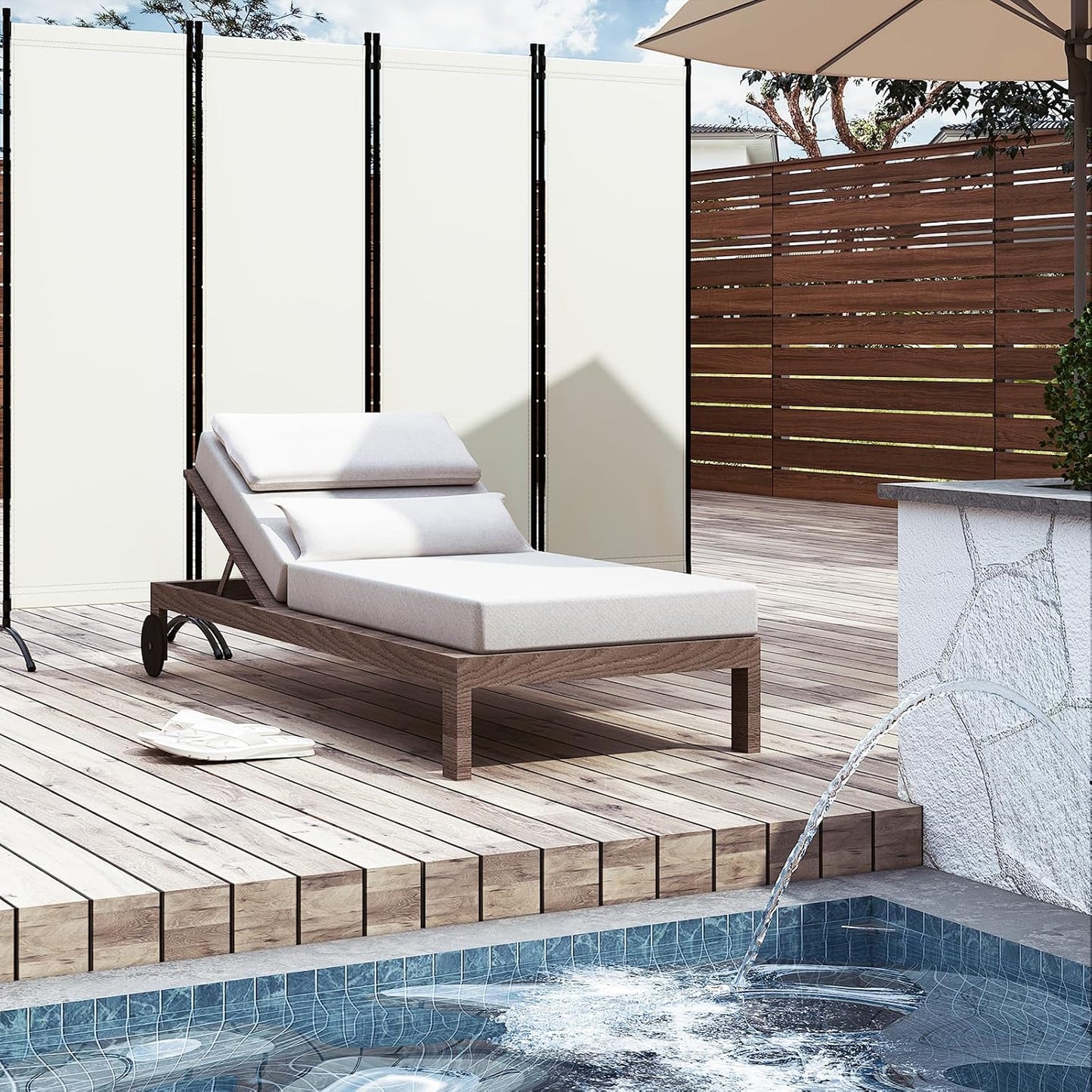 Woltu Paravent 4-teilig 224 x 182 cm - Creme - Zusammenklappbarer Raumteiler und Sichtschutz für drinnen und draußen
