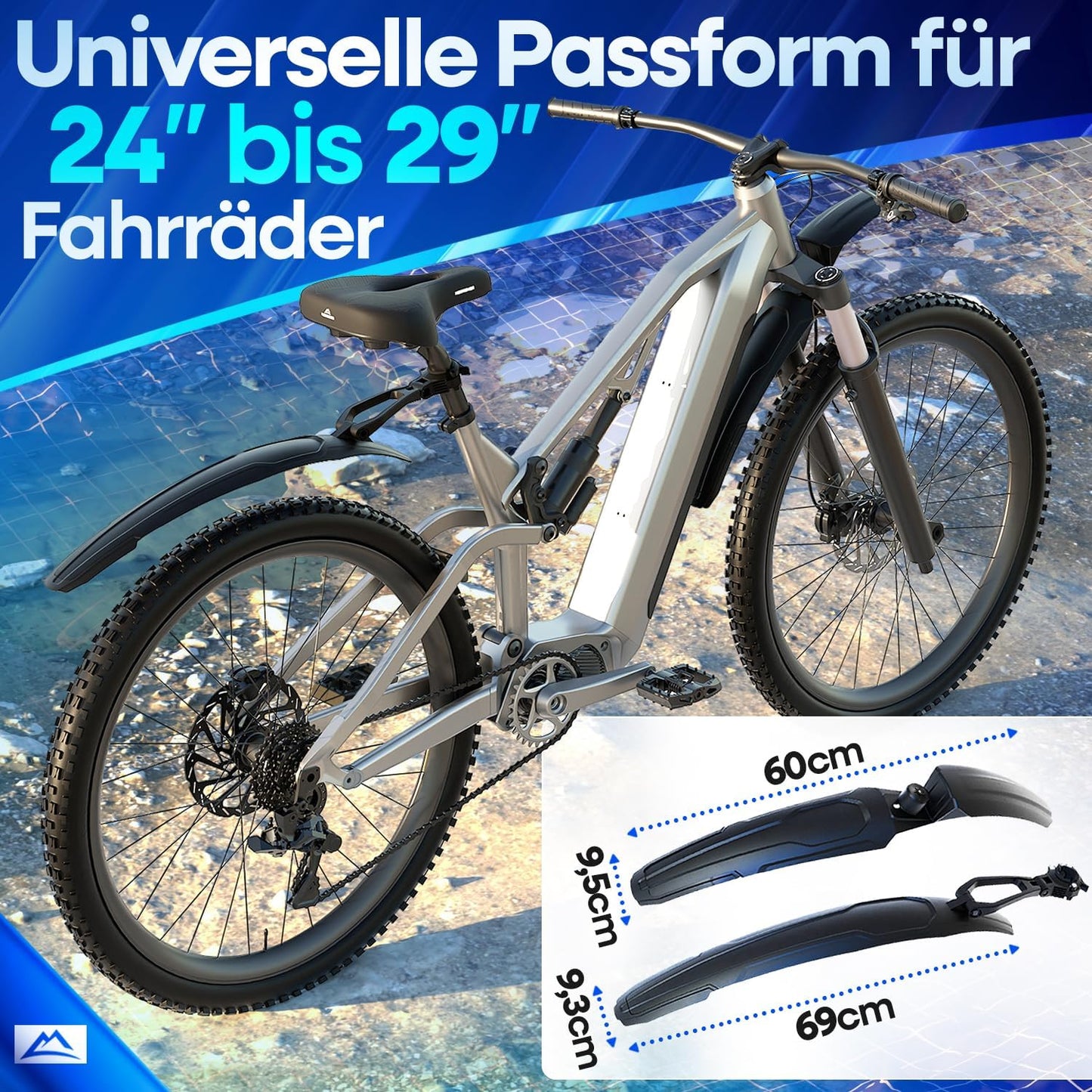 Nextcover MTB-Schutzblech-Set vorne und hinten - Schwarz - 60 x 8 x 1,3 cm - Geeignet für 24-29-Zoll-Fahrräder