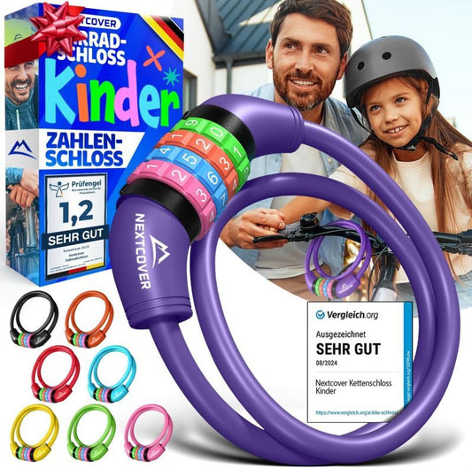 NEXTCOVER® Kinderfahrradschloss mit 4-stelligem Zahlencode - Kinderfahrradschloss - Ideal für Roller, Fahrräder & mehr - Kombinationsschloss Fahrrad mit bunten Zahlen - Rollerschloss Extra robust & sicher