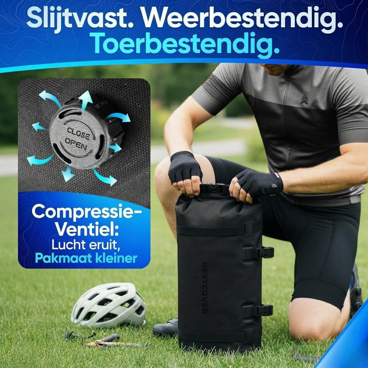Nextcover Bikepacking Lenkertasche AquaShield - mit hochfrequenzgeschweißten Nähten und lackierfreundlicher Befestigung und universeller Passform - für Mtb und Gravel Bike - schwarzes Tpu - 10 Liter