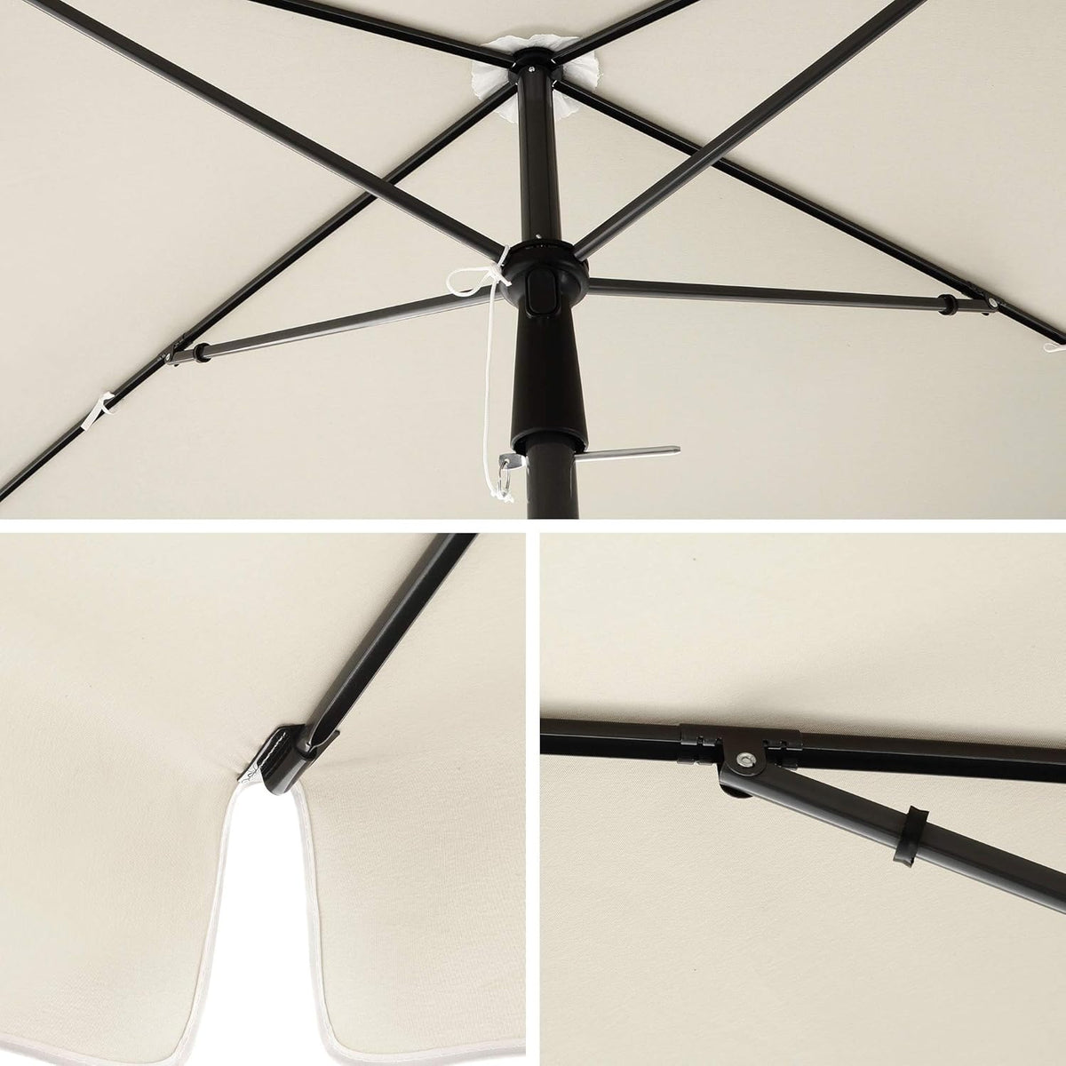 SONGMICS Rechteckiger Balkon-Sonnenschirm 200 x 125 cm, Beige, UV-Schutz bis zu UPF 50+, neigbar