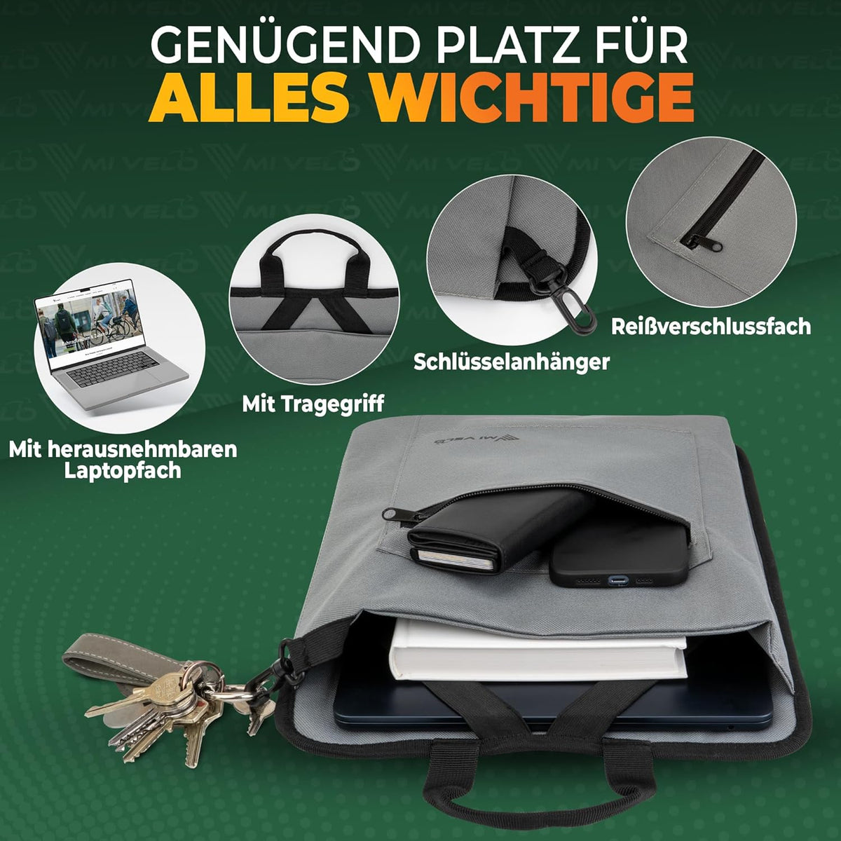 MIVELO - 3-in-1 wasserdichte Fahrradtasche mit Laptop-Fach und Schloss - PVC-frei - 20 L - Jeansblau