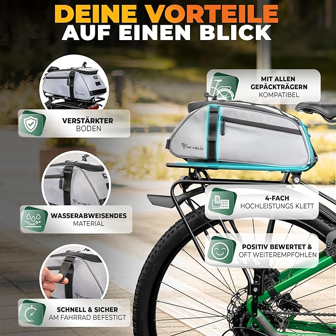 MIVELO Fahrradtasche - Wasserdicht und vollständig reflektierend - 9 Liter - Reflektierend