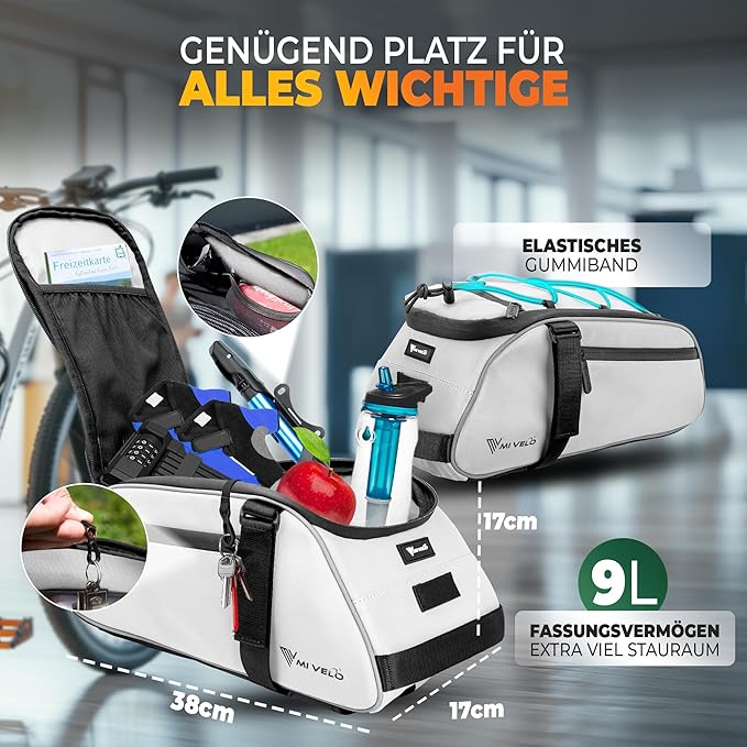 MIVELO Fahrradtasche - Wasserdicht und vollständig reflektierend - 9 Liter - Reflektierend