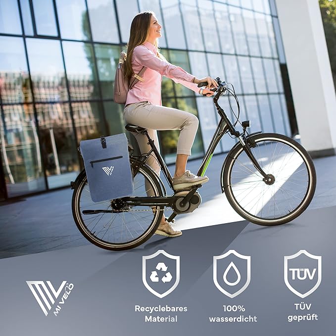 MIVELO Gepäckträgertasche für Gepäckträger - 3-in-1 - 25 Liter Fassungsvermögen - Jeansblau & Wasserdichtes Polyester - Reflektierende Details - Für den täglichen Gebrauch