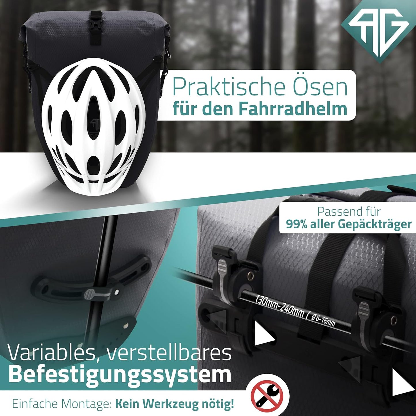 RADGEIST Fahrradtasche für Fahrradträger Set - 2X Tasche für Fahrradträger - Gepäcktasche wasserdicht & Umhängetasche - Fahrradtasche mit Reflektoren