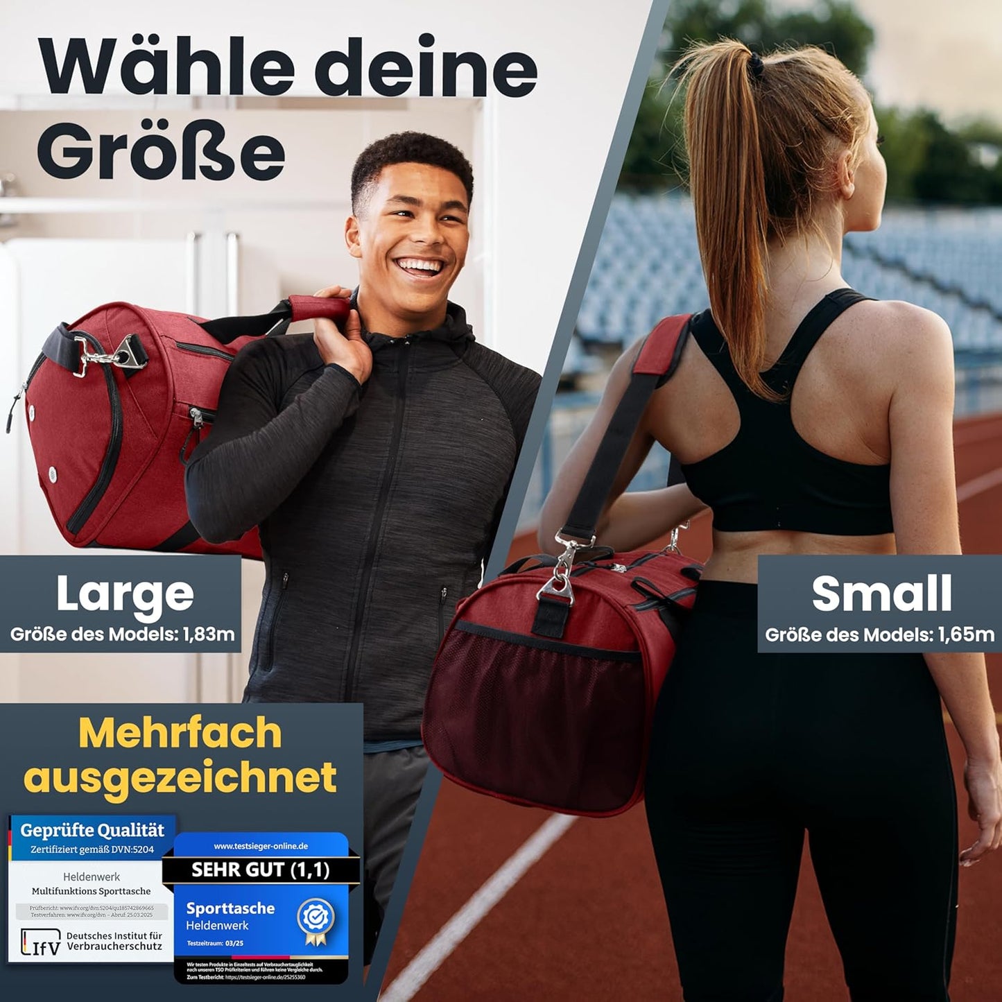 HELDENWERK Sporttasche - Sporttasche mit Schuhfach & wasserdichtem Nassfach - Workout- und Reisetasche für Damen & Herren - Fitness-, Reise- & Wochenendtasche - 50L - Pink