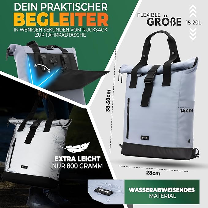 MIVELO - Gepäckträgertasche für Gepäckträger - 22 l Fassungsvermögen - Polyester - Reflektierend & Schwarz - Mit Laptop-Tasche & Schultergurt - Für E-Bike & City Bike