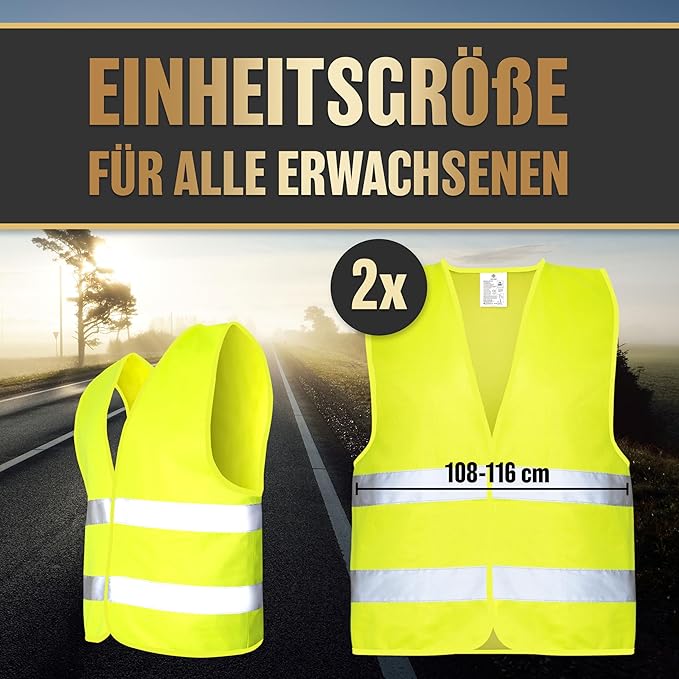 HELDENWERK Sicherheitsweste fürs Auto, 2er-Set Erwachsene - Reflektierende fluoreszierende Sicherheitsweste 2026 - Autoweste, Pannenweste, EU-zertifiziert
