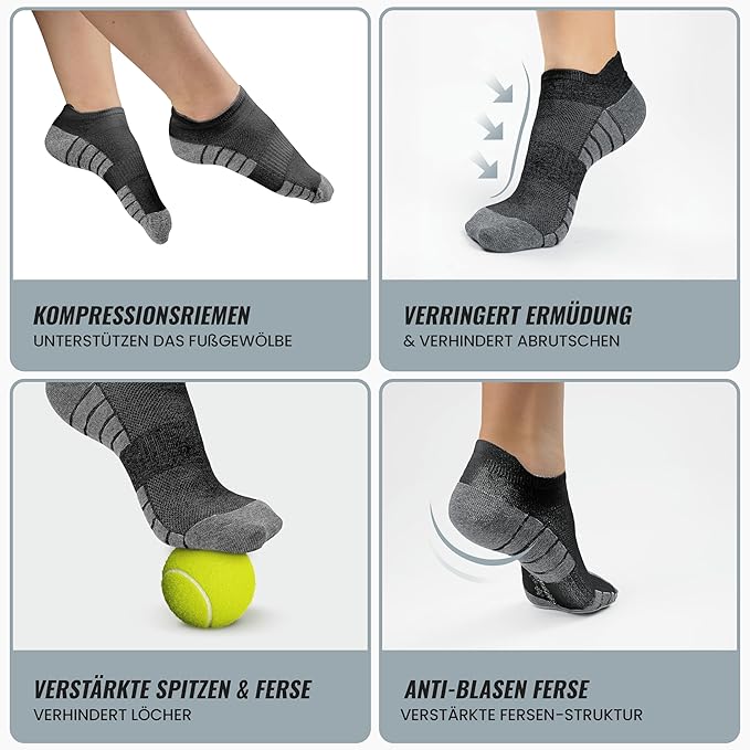 Heroism Sneaker Socken für Damen und Herren 10 Paar - Kurze Sportsocken mit atmungsaktiver Baumwolle - Unisex Laufsocken Set - Größe 43-46