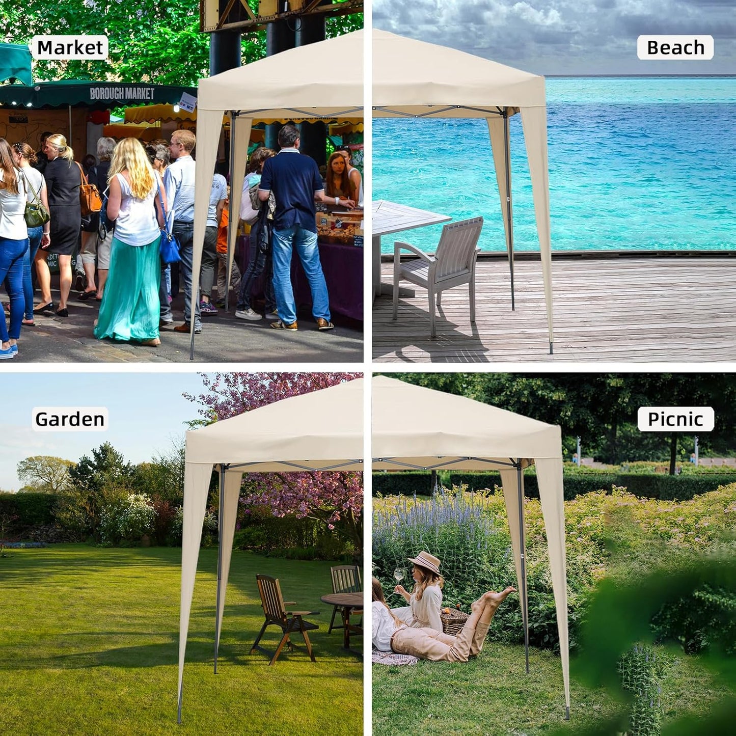 Angel Living Partyzelt - Einfacher Aufbau - Mit 2 Seitenwänden - 250 x 250 x 250 cm - Beige