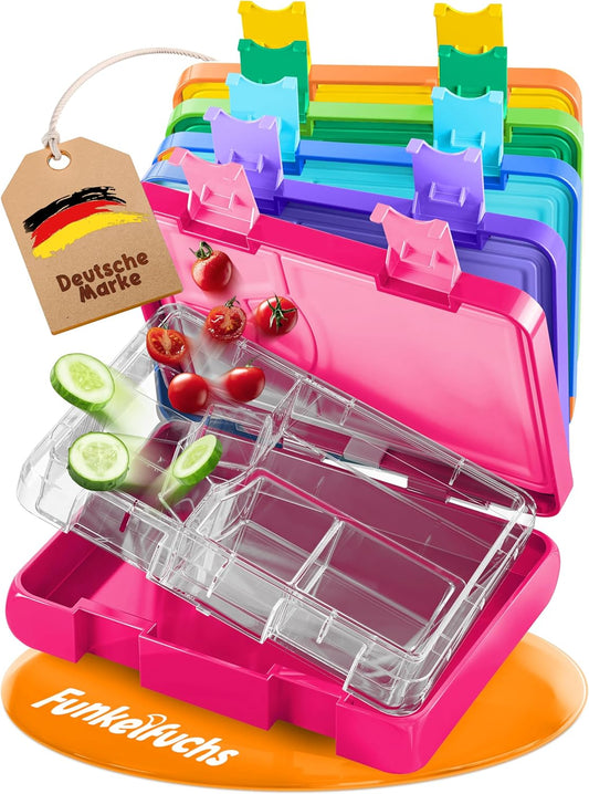 Funkelfuchs® - Lunchbox für Kinder mit Fächern - 800ml, pink - Lunchbox moonlight, groß - Brotzeitbox, Brotzeitbox, Lunchbox, Brotzeitbox, Bento-Box für Kinder - für Schule, Kindergarten und Kita
