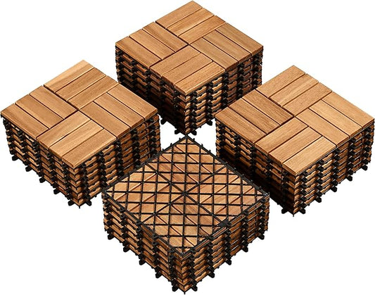 Yaheetech Terra Fliesen - 27-teilig - Akazienholz - Wasserfest - 30x30 cm - Braun