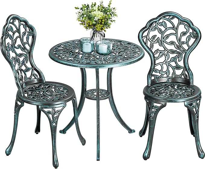 Yaheetech Bistro-Set, 3-teilig – Grün – Gartengarnitur aus Metall mit 2 Stühlen und einem Tisch