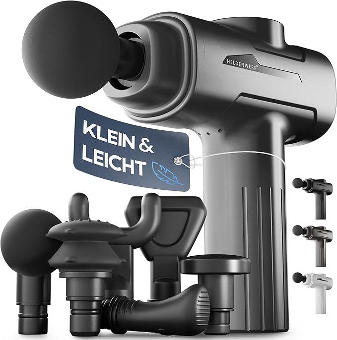 Heroism Massage Gun mit 6 Massageköpfen - Muskelmassagegerät 3200 U/min, USB-C wiederaufladbar - Grau