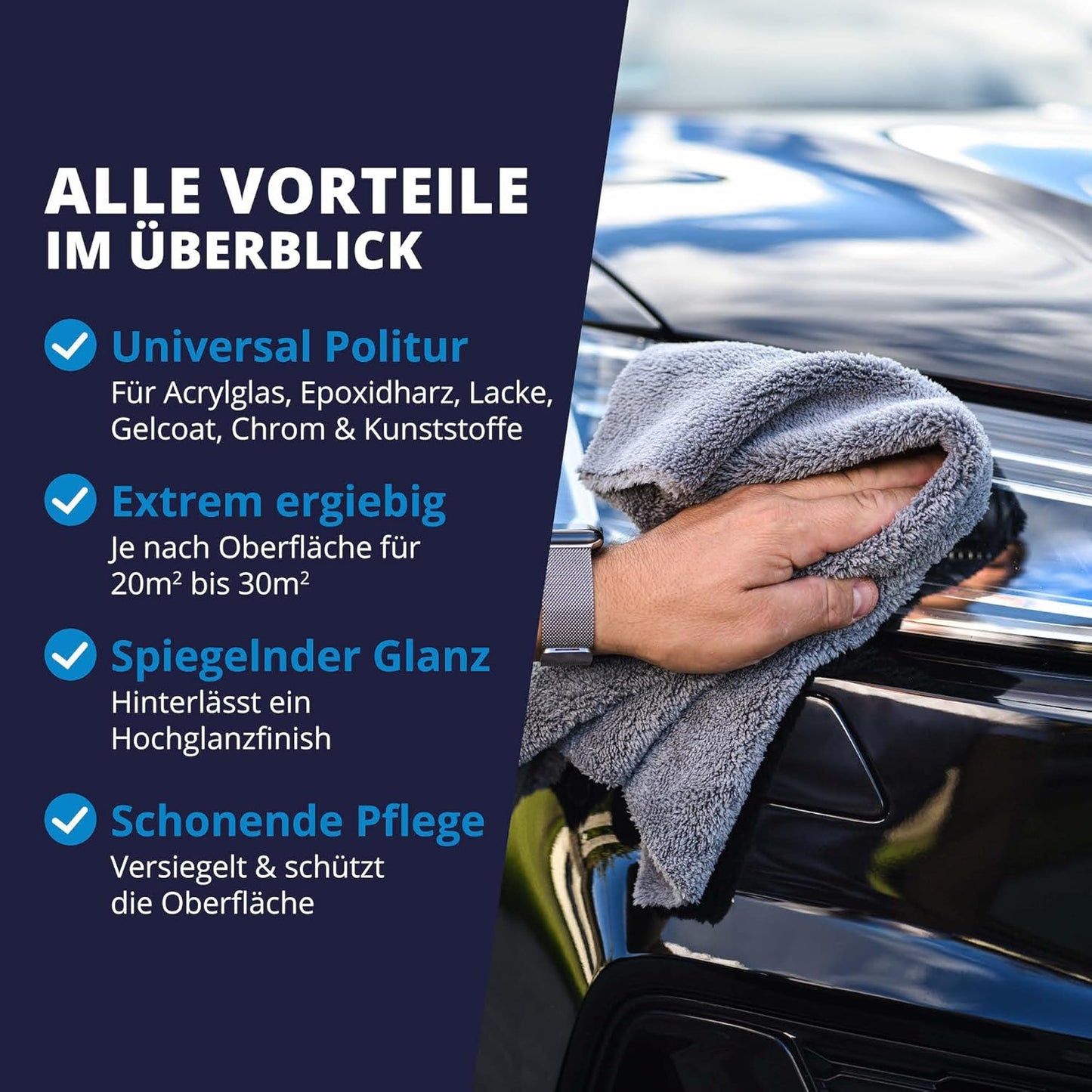 Licargo Universal Polierpaste 150 ml - Feinpolitur für Acrylglas, Epoxidharz, Lack, Gelcoat, Chrom und Kunststoff - Entfernt Mikrokratzer und stellt Hochglanz wieder her