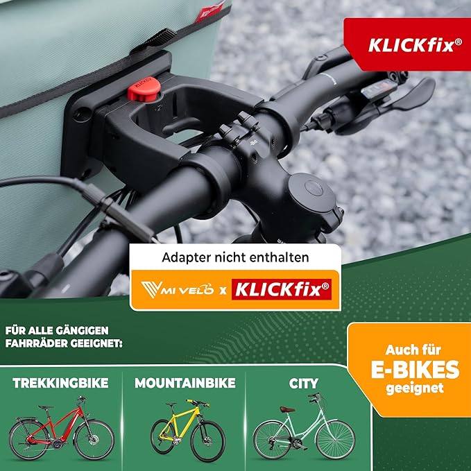 MIVELO - Lenkertasche Klickfix-kompatibel - 100% wasserdicht & abnehmbare Handytasche - Polyester - Mint