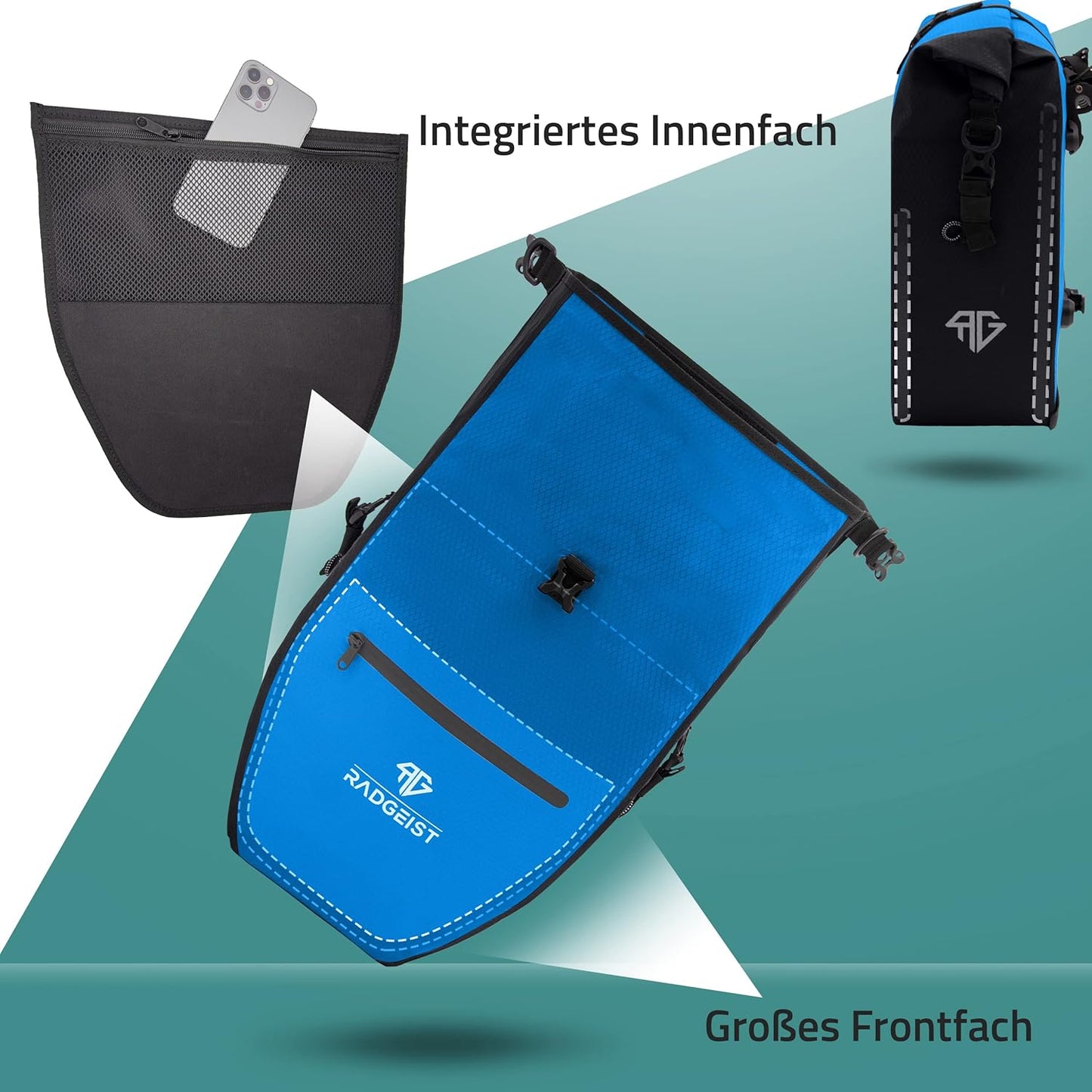 RADGEIST Fahrradtasche - Für Fahrradträger - Wasserdicht - Mit Reflektoren - 28 Liter - Blau