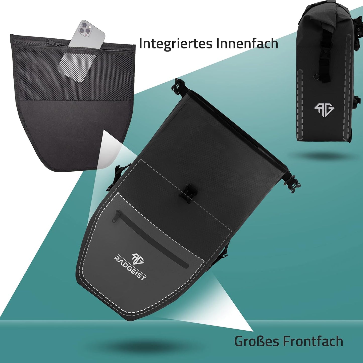 RADGEIST Fahrradtasche für Fahrradträger Set - 2X Tasche für Fahrradträger - Gepäcktasche wasserdicht & Umhängetasche - Fahrradtasche mit Reflektoren