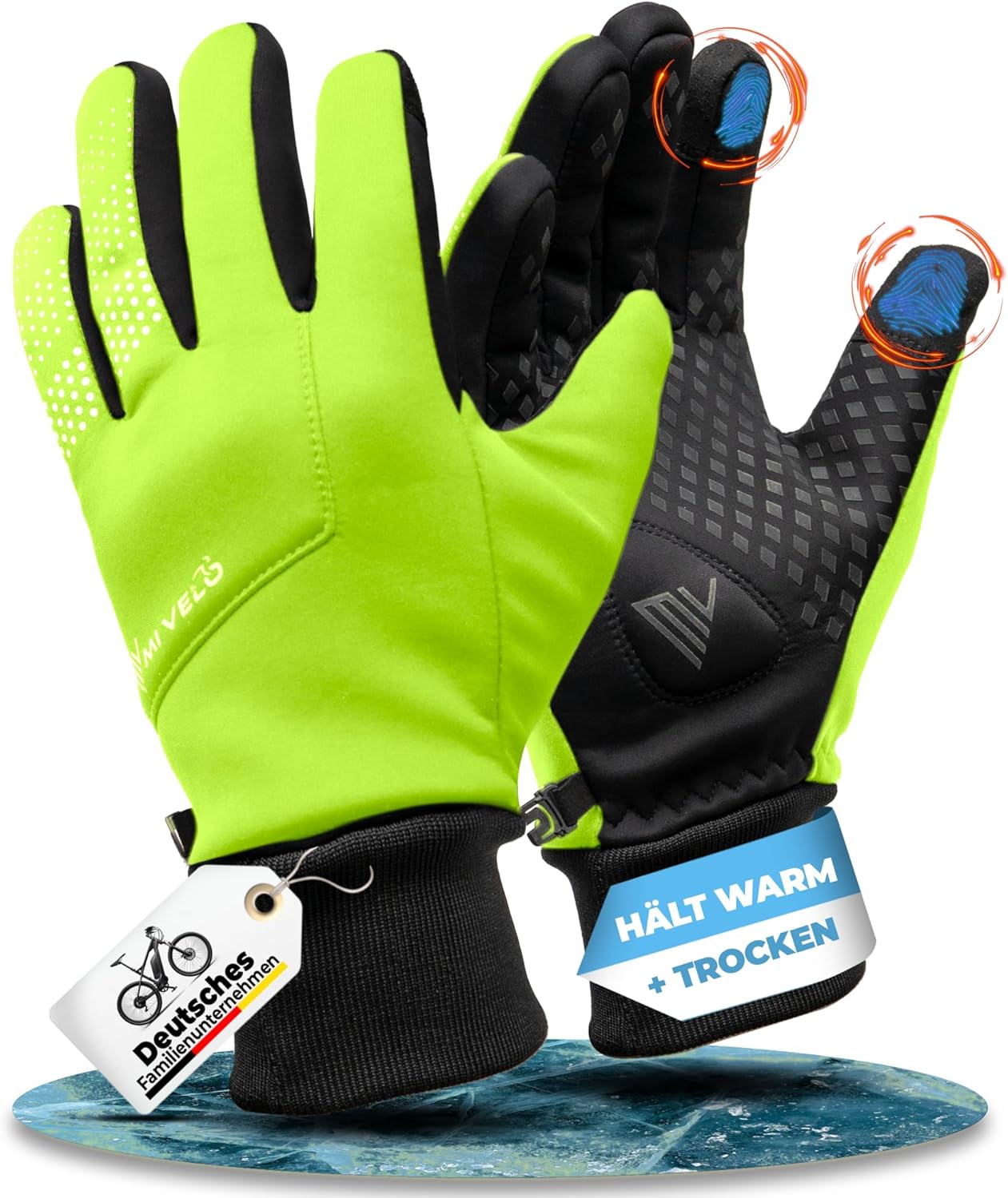 MIVELO Cycling Handschuhe VELORIDER - Wind- und wasserdicht - fester Griff - Gelb - Größe L