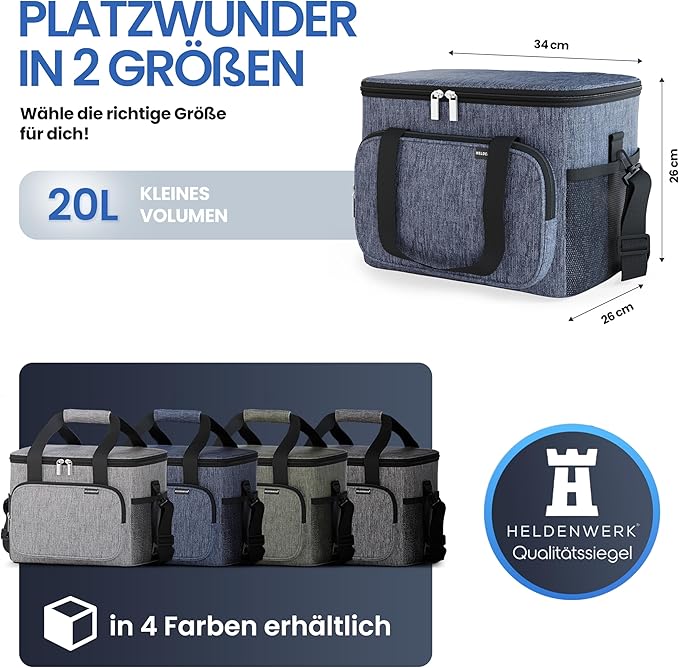 HELDENWERK Große Kühltasche, faltbar, isolierte Kühltasche, Thermotasche, auslaufsicher und wasserdicht, Picknick-Lunchbag, Frühstückstasche, Thermotasche, Isoliertasche