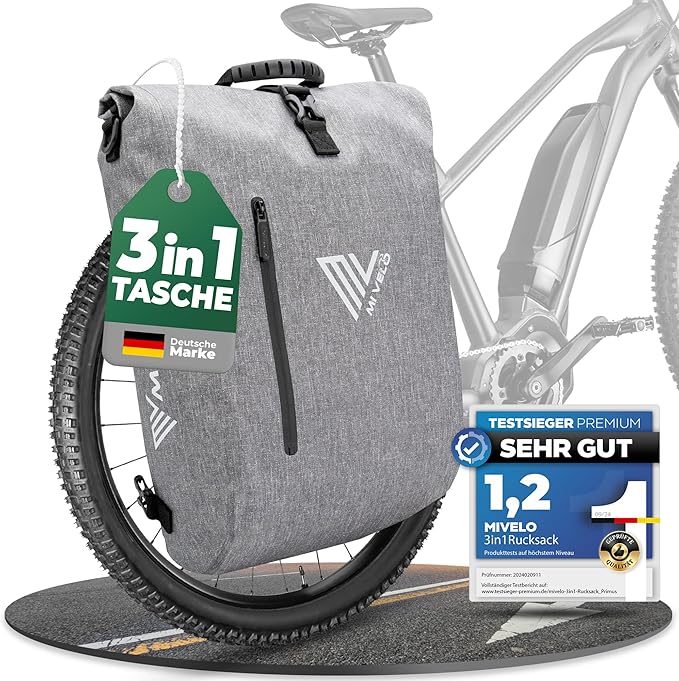 MIVELO 3-in-1 Packtasche - Rucksack & Umhängetasche - Wasserdicht - Mit Laptopfach & Schloss - 20L - Grau