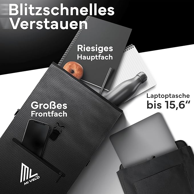 MIVELO 3-in-1 Packtasche - Rucksack & Umhängetasche - Wasserdicht - Mit Laptopfach - 20L - Schwarz Reflektierend