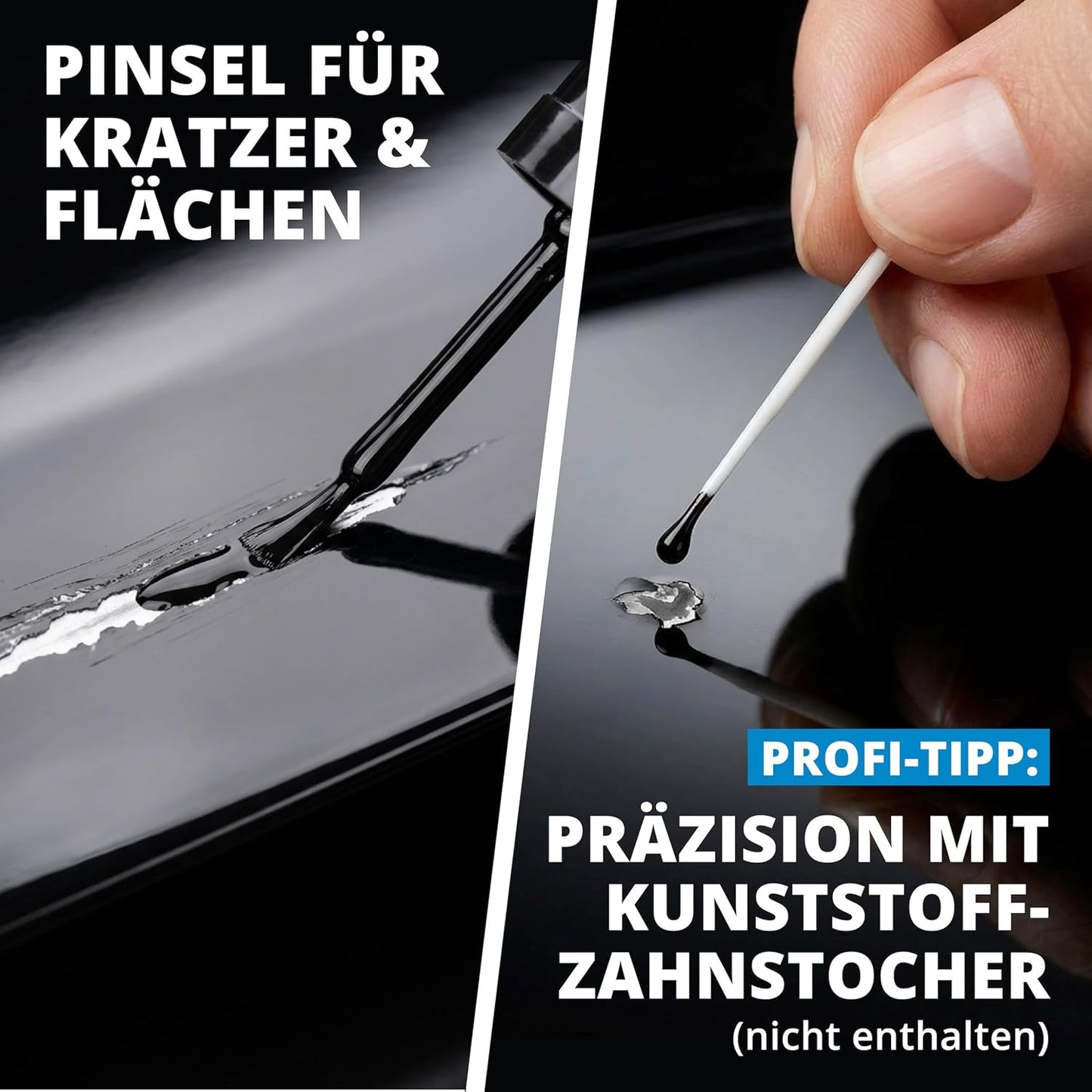 Licargo Lacquer Stick Car Black Gloss 12 ml - Präzisionspinsel - Schnell trocknende Reparatur von Kratzern und Steinschlägen