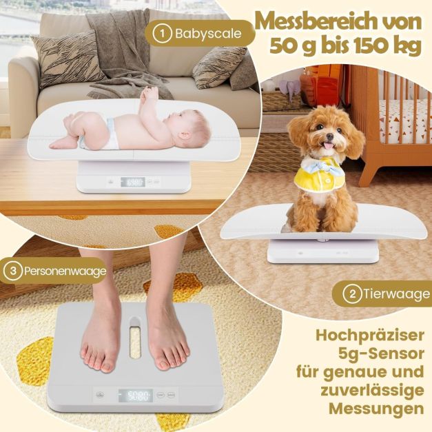 Coast Digitale Babywaage Weiß - Kinderwaage mit herausnehmbarer Messschale und LED-Anzeige - 61 x 33 x 8 cm