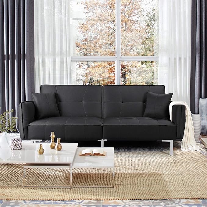 Yaheetech Schlafsofa Schwarz - 3-in-1 Klappsofa mit verstellbarer Rückenlehne - Liegefläche 199 x 110 cm