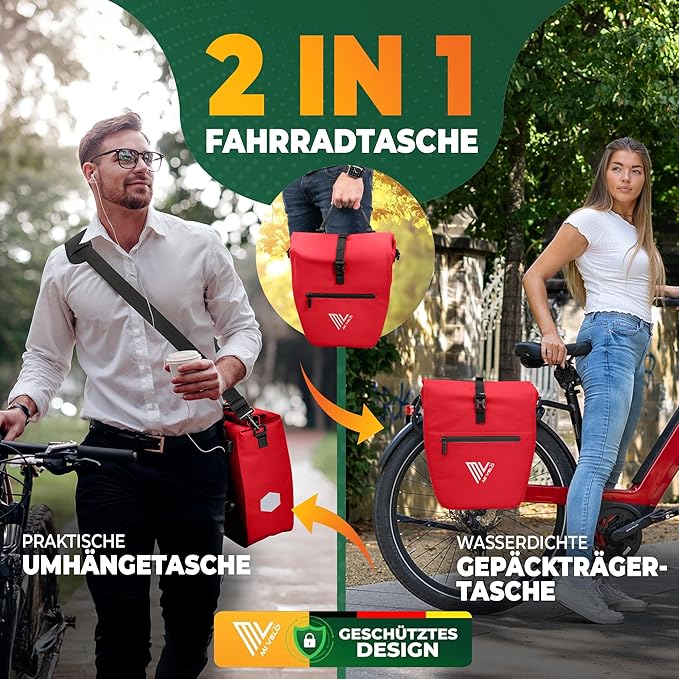 MIVELO Gepäckträgertasche & Schultertasche – 20 Liter – Rot