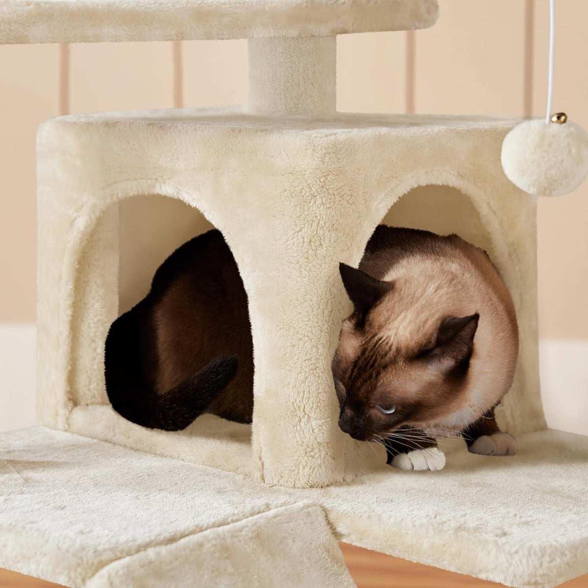 Yaheetech Katzenkratzbaum 137 cm - Beige - 49 x 49 x 137 cm - Mit 2 Häuschen, 3 Tellern und Sisal-Spielbällen