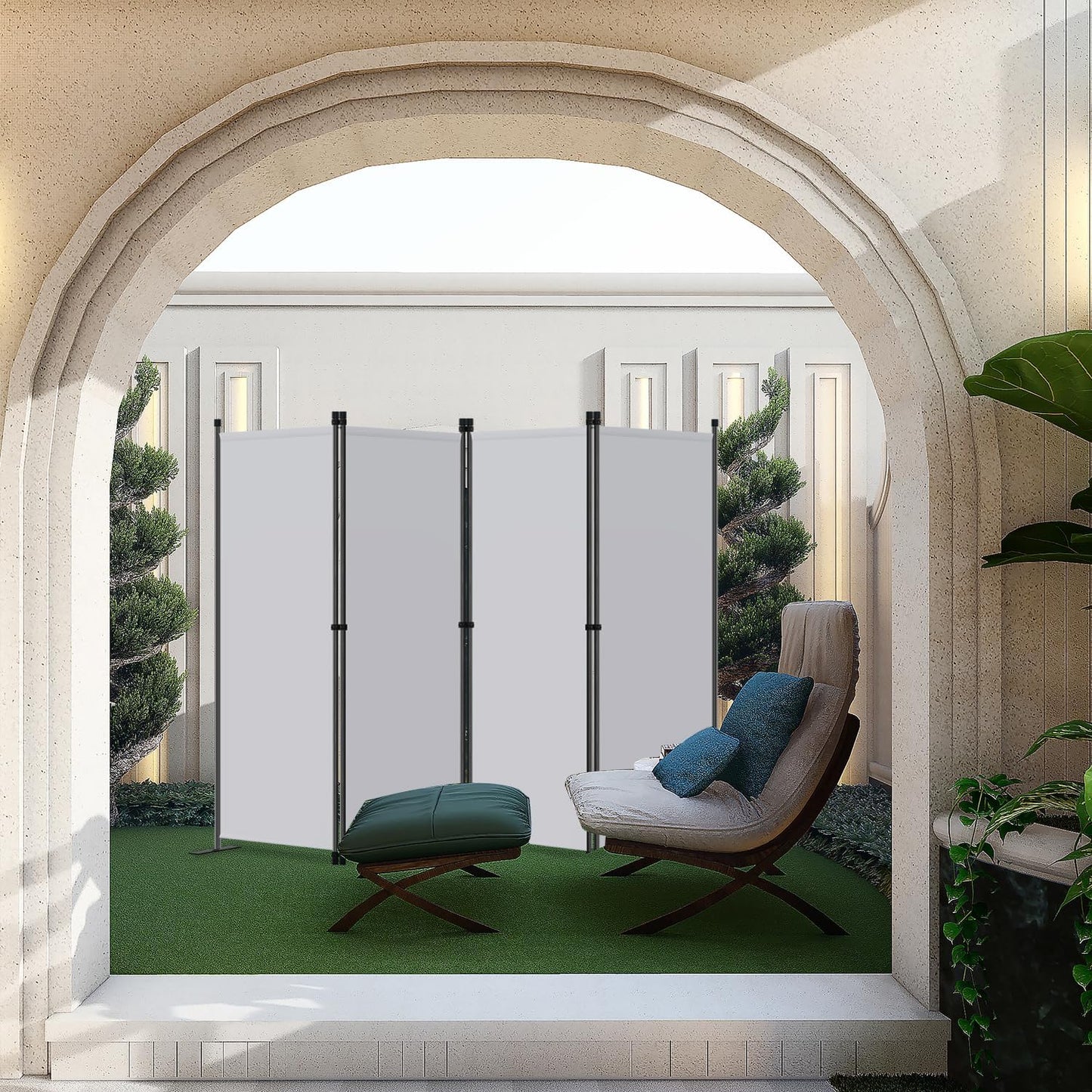 Angel Living Chamber Screen - 4-teilig - 224x165 cm - faltbar - Stahl & Polyester - freistehend - Raumteiler & Sichtschutz - Weiß