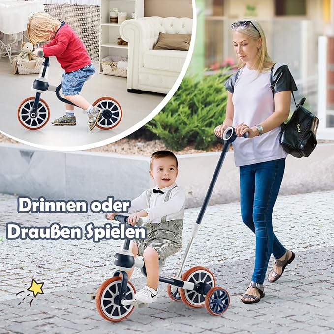 Coast 4-in-1 Kinderdreirad - mit Schubstange - 37 x 72 x 101 cm - Blau