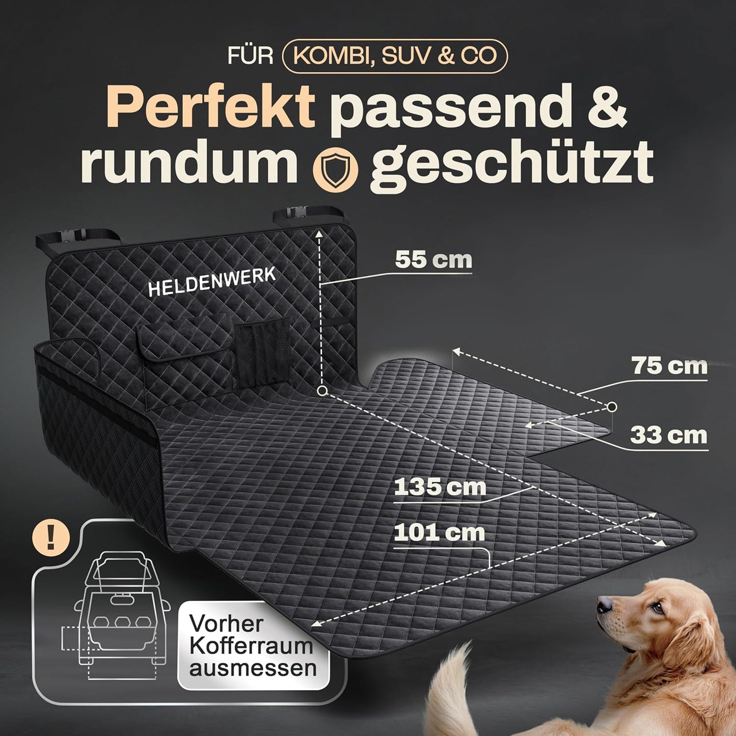 HELDENWERK Stiefelschutz für Hunde - wasserdicht & kratzfest - mit Seiten- und Stoßschutz - universell passend - hochwertig gepolstert - schwarz