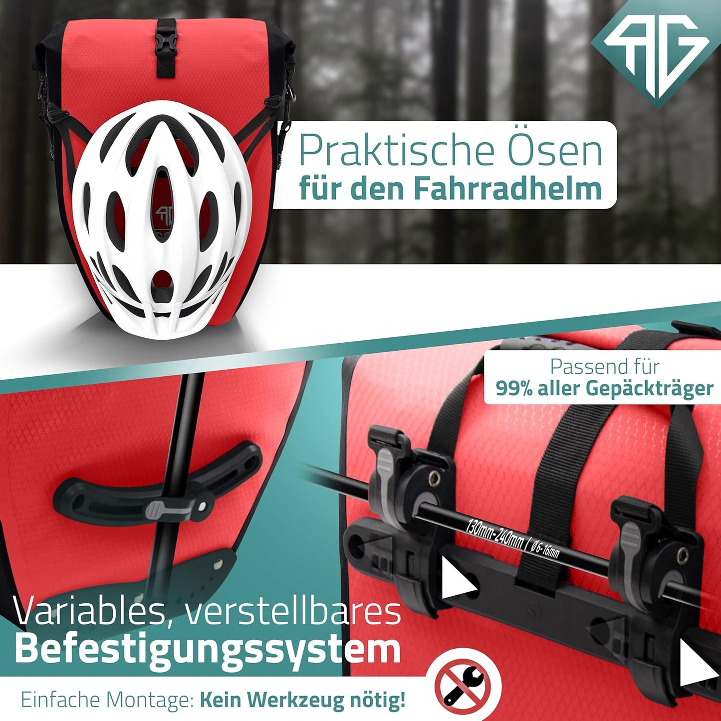 RADGEIST Packtasche Gepäcktasche - 28 L - Rote Plane - Wasserdicht mit Laptopfach - Sportlich & funktionell - Inklusive Schultergurt & Reflektoren