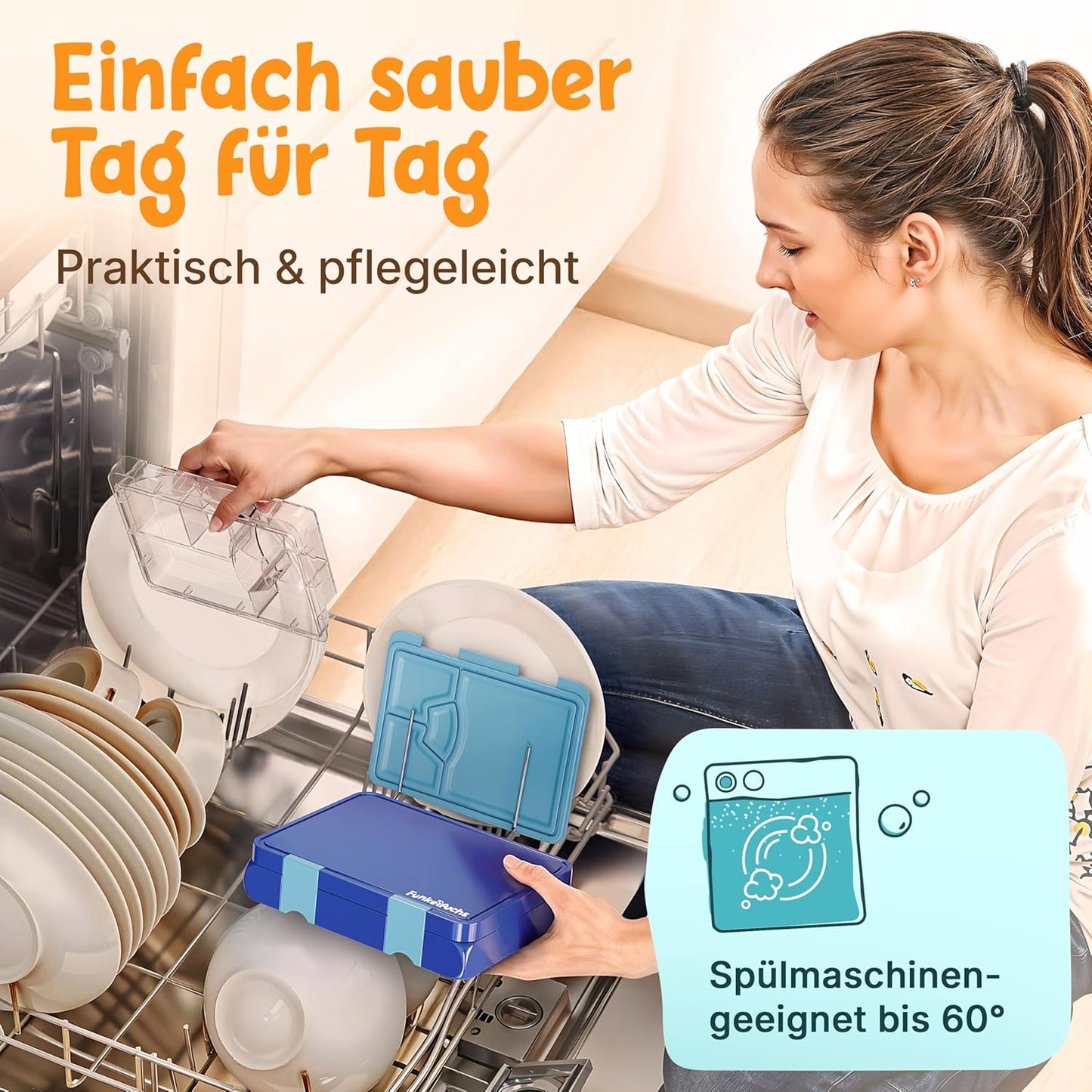 Funkelfuchs® Lunchbox kids - Mit Fach - 800ml - Groß - Für Schule und Kindergarten - Blau