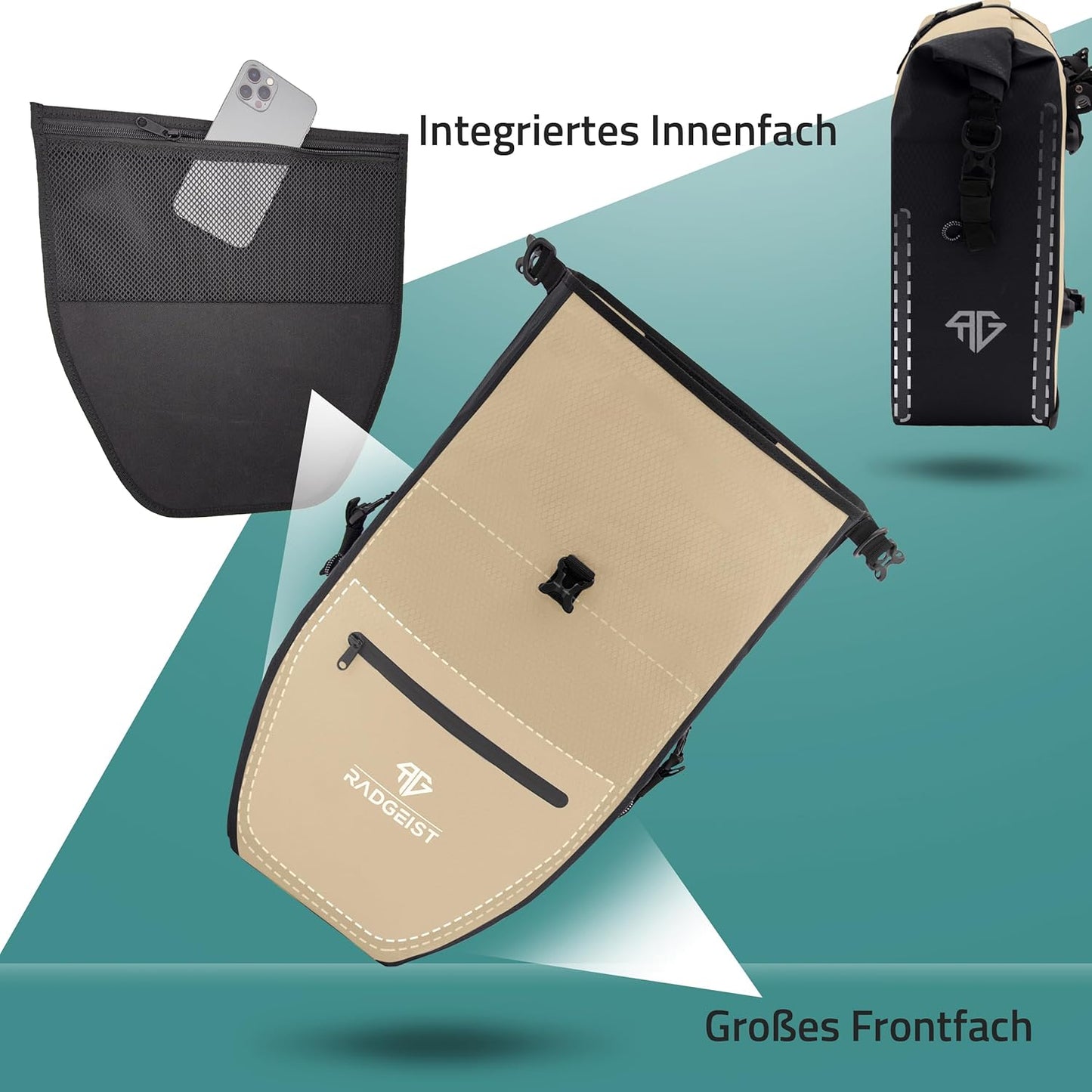 RADGEIST Fahrradtasche für Fahrradträger Set - 2X Tasche für Fahrradträger - Gepäcktasche wasserdicht & Umhängetasche - Fahrradtasche mit Reflektoren