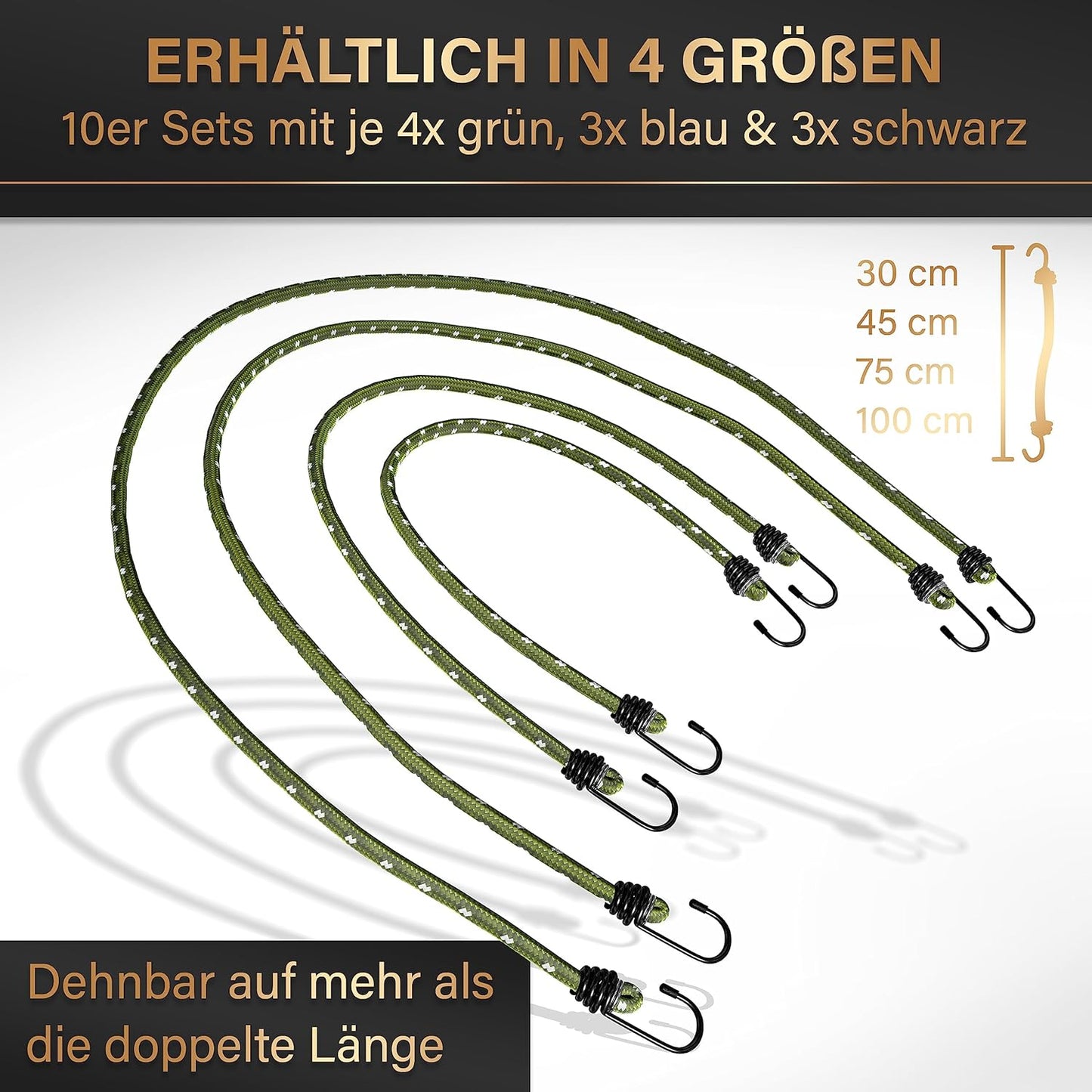 Heroic Expander-Set mit Haken - 10-teilig - TÜV/GS-zertifiziert - für Transport, Camping und Sicherheit