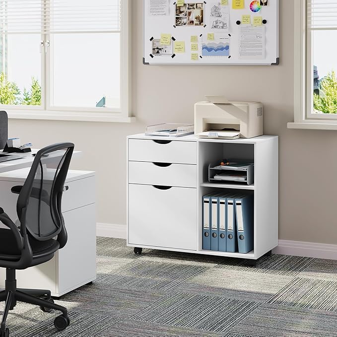 WOLTU ASK13ws Rollcontainer - mobiler Schubladenblock für das Büro - 3 Schubladen - weiß - 80 x 69,5 x 39,5 cm