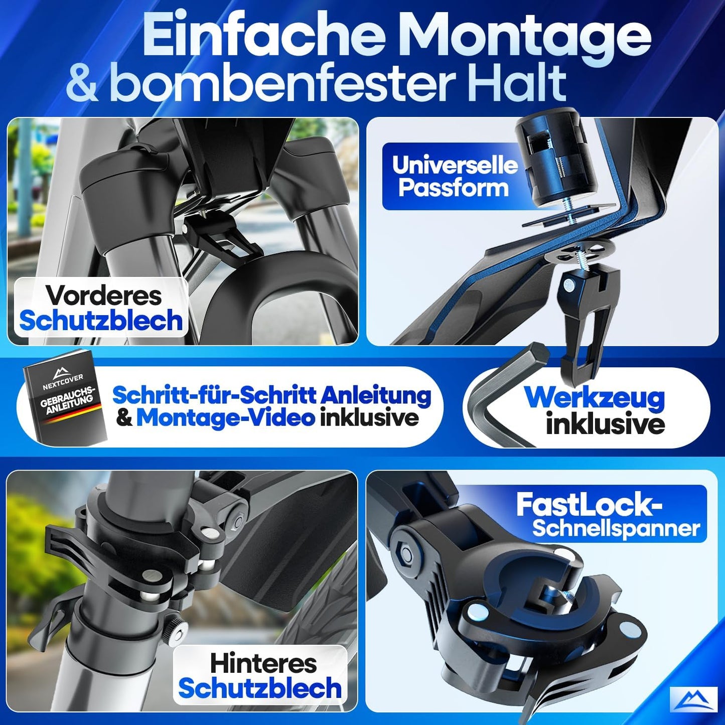 Nextcover MTB-Schutzblech-Set vorne und hinten - Schwarz - 60 x 8 x 1,3 cm - Geeignet für 24-29-Zoll-Fahrräder