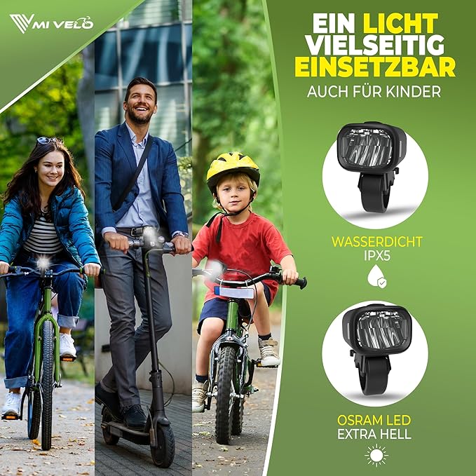 MIVELO Fahrradlicht-Set - USB aufladbar & wasserdicht - 100 Lux - Smart One